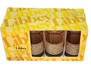 Vintage MCM Set of 8 Libbey Woodhue Tumbler Glasses 12 oz New In Box